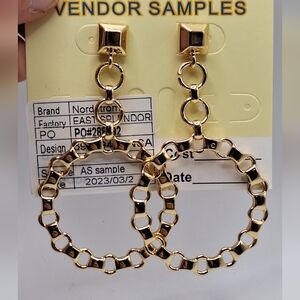 Nordstrom Gold Tone Chain Link Hoop Earrings Statement Drop NWT